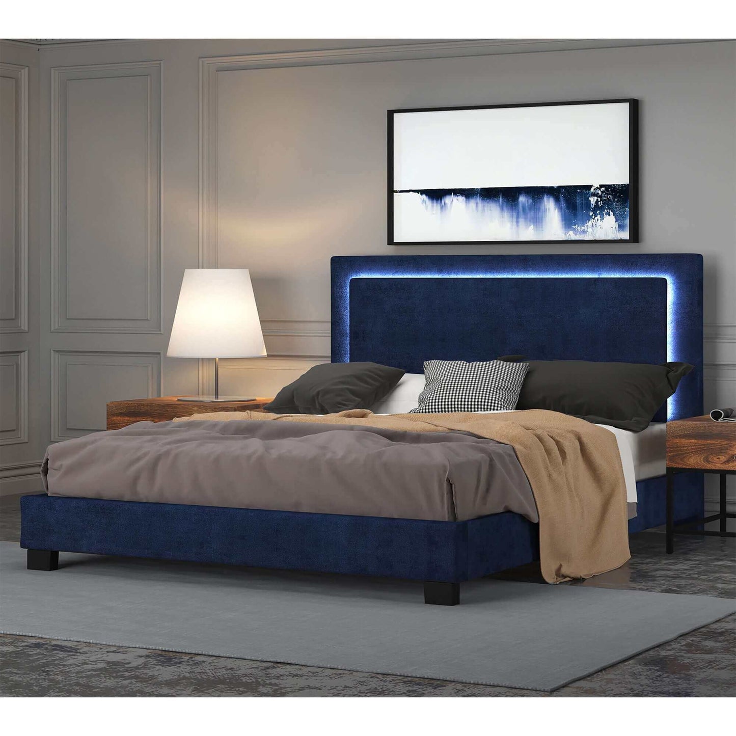 Lumina Platform Bed with LED Light in Blue or Grey (clearance King))