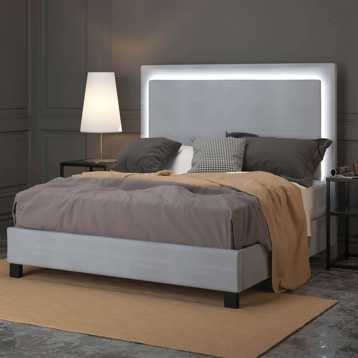 Lumina Platform Bed with LED Light in Blue or Grey (clearance King))