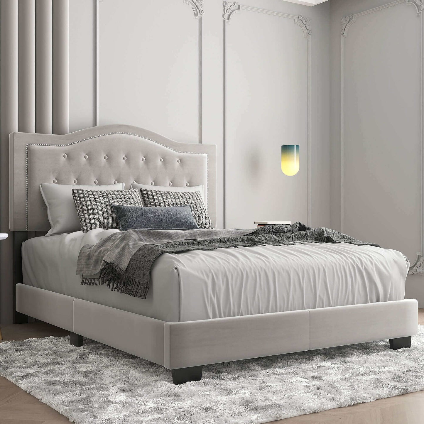 Pixie Queen Bed in Blush Pink, Blue or Light Grey