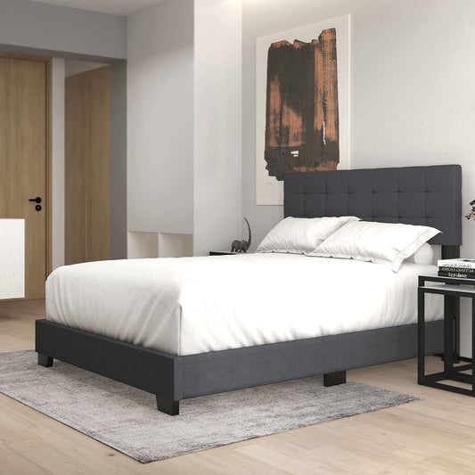 Exton Queen Bed in Charcoal or Light Grey Fabric