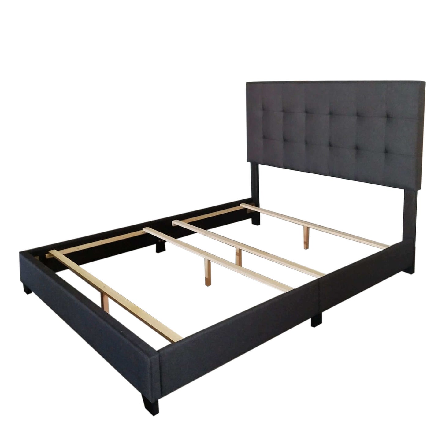 Exton Queen Bed in Charcoal or Light Grey Fabric