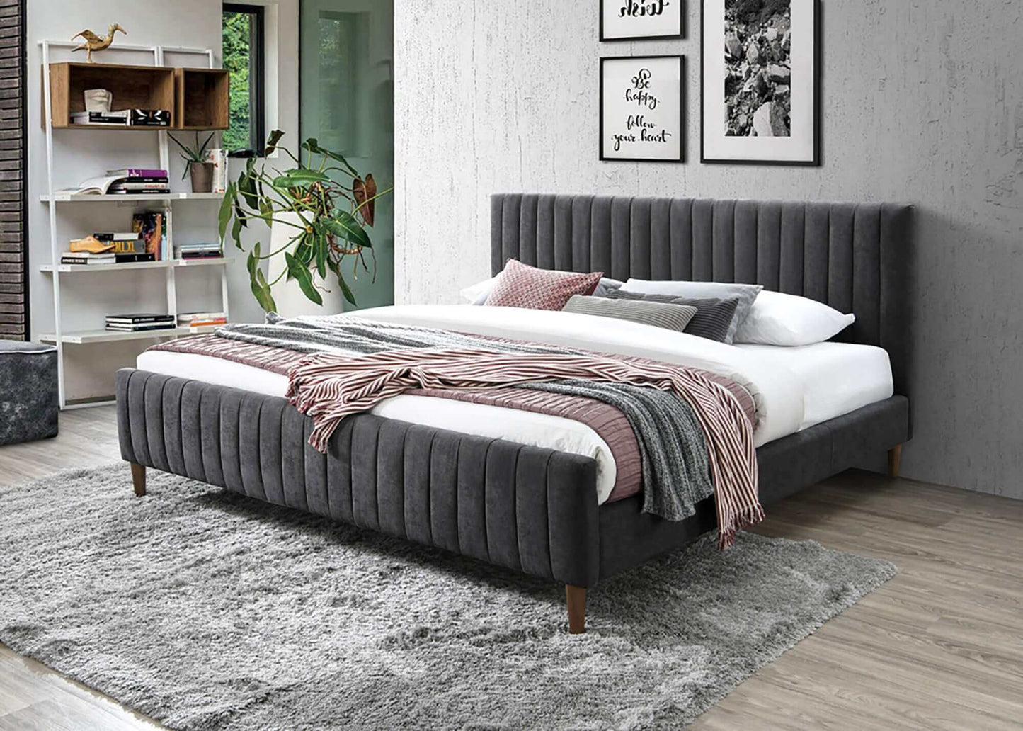 Hannah Platform Bed in Charcoal or Light Grey Fabric