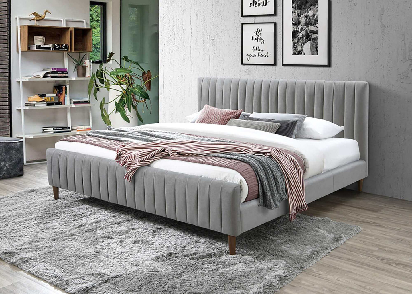 Hannah Platform Bed in Charcoal or Light Grey Fabric