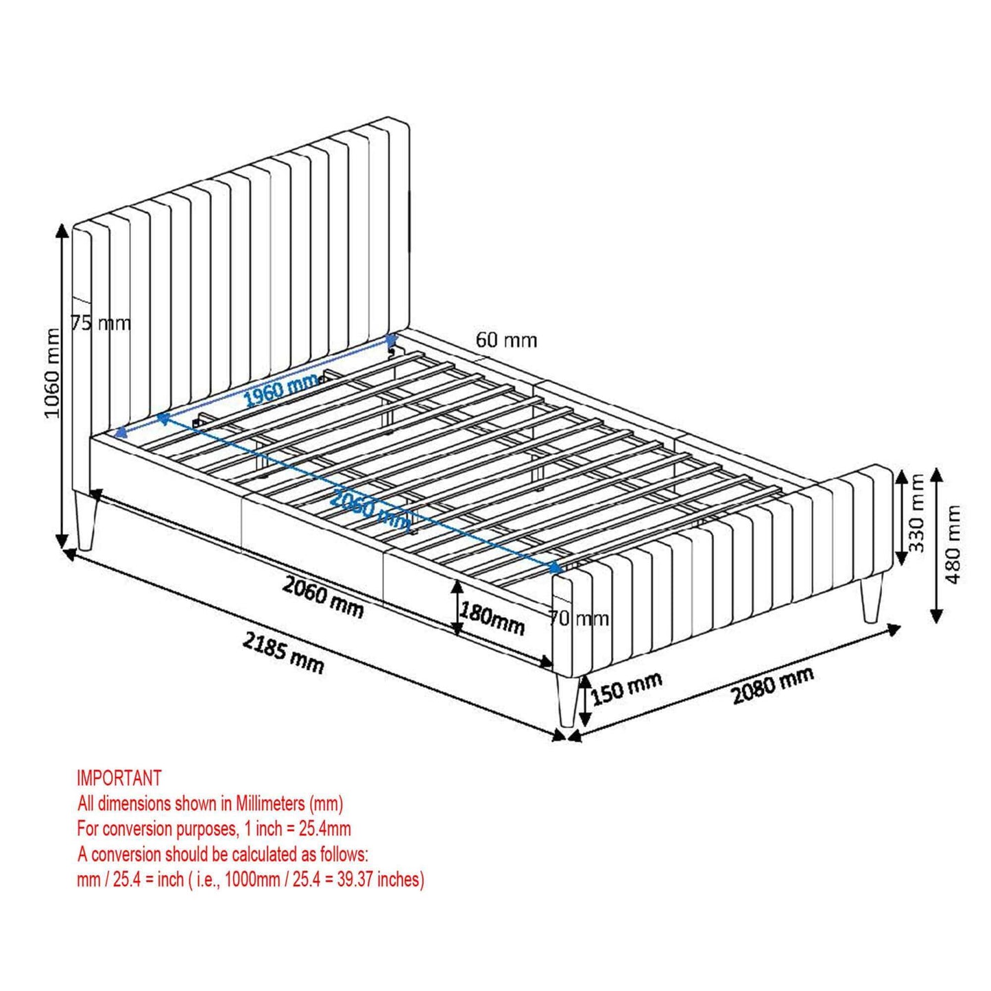 Hannah Platform Bed in Charcoal or Light Grey Fabric