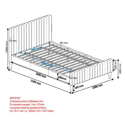 Hannah Platform Bed in Charcoal or Light Grey Fabric