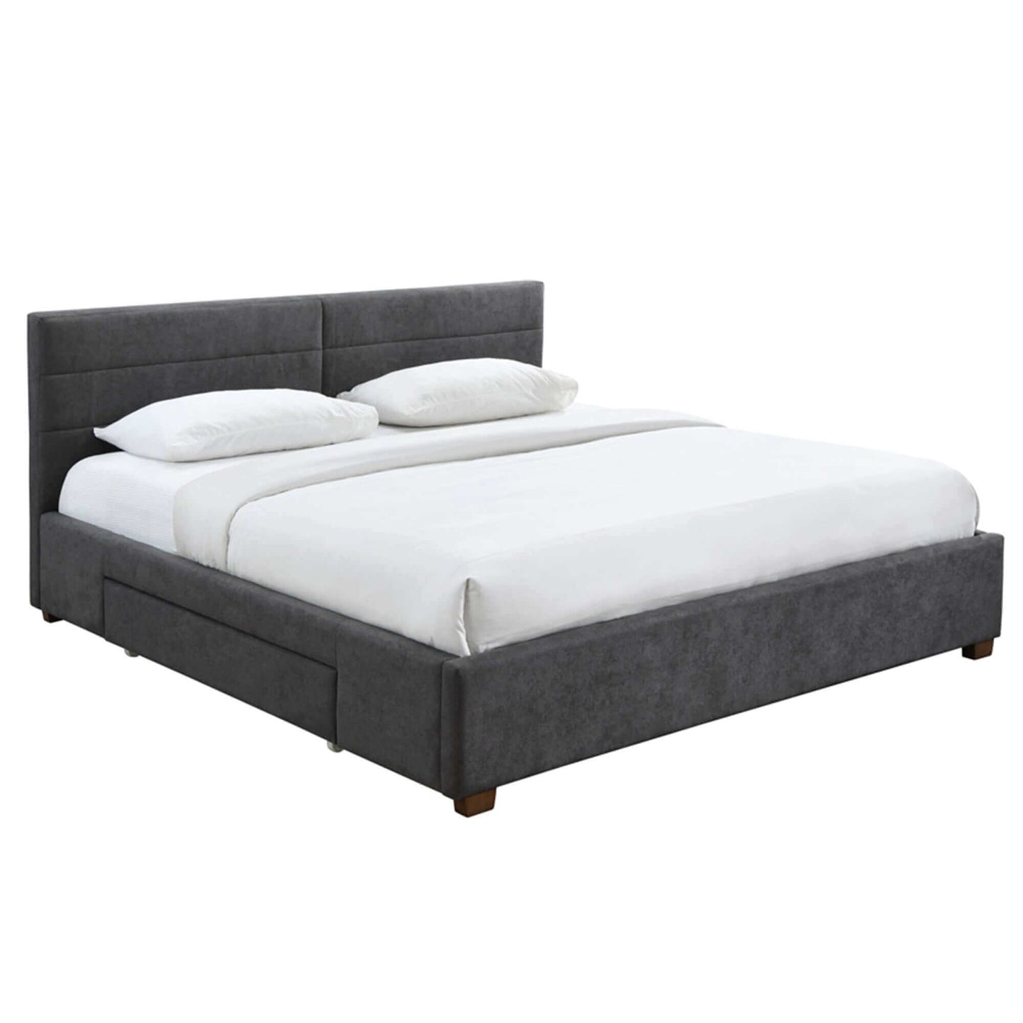 Emilio Platform Bed w/Drawer in Charcoal or Light Grey Fabric