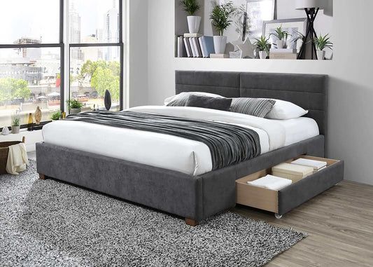 Emilio Platform Bed w/Drawer in Charcoal or Light Grey Fabric