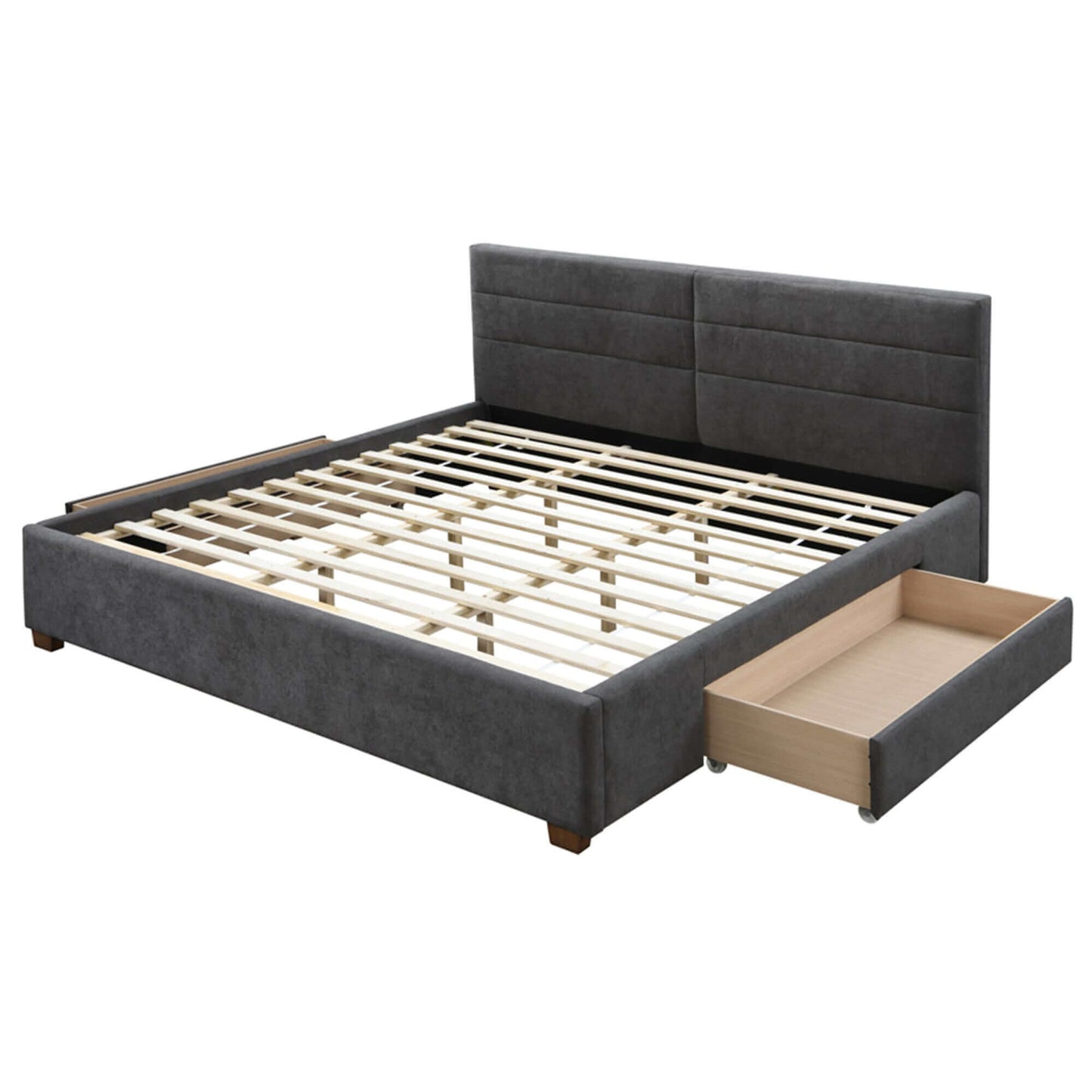 Emilio Platform Bed w/Drawer in Charcoal or Light Grey Fabric