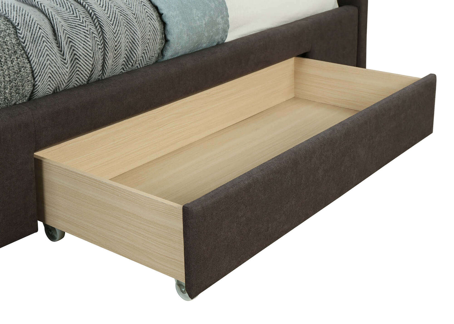 Emilio Platform Bed w/Drawer in Charcoal or Light Grey Fabric