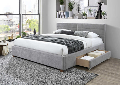 Emilio Platform Bed w/Drawer in Charcoal or Light Grey Fabric