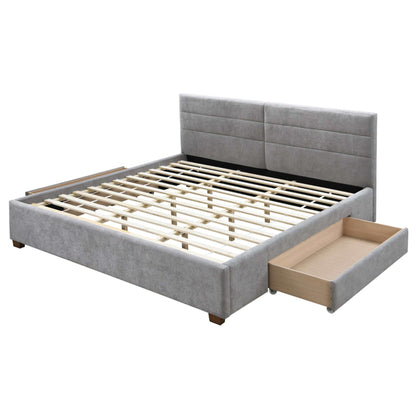 Emilio Platform Bed w/Drawer in Charcoal or Light Grey Fabric