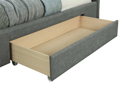 Emilio Platform Bed w/Drawer in Charcoal or Light Grey Fabric