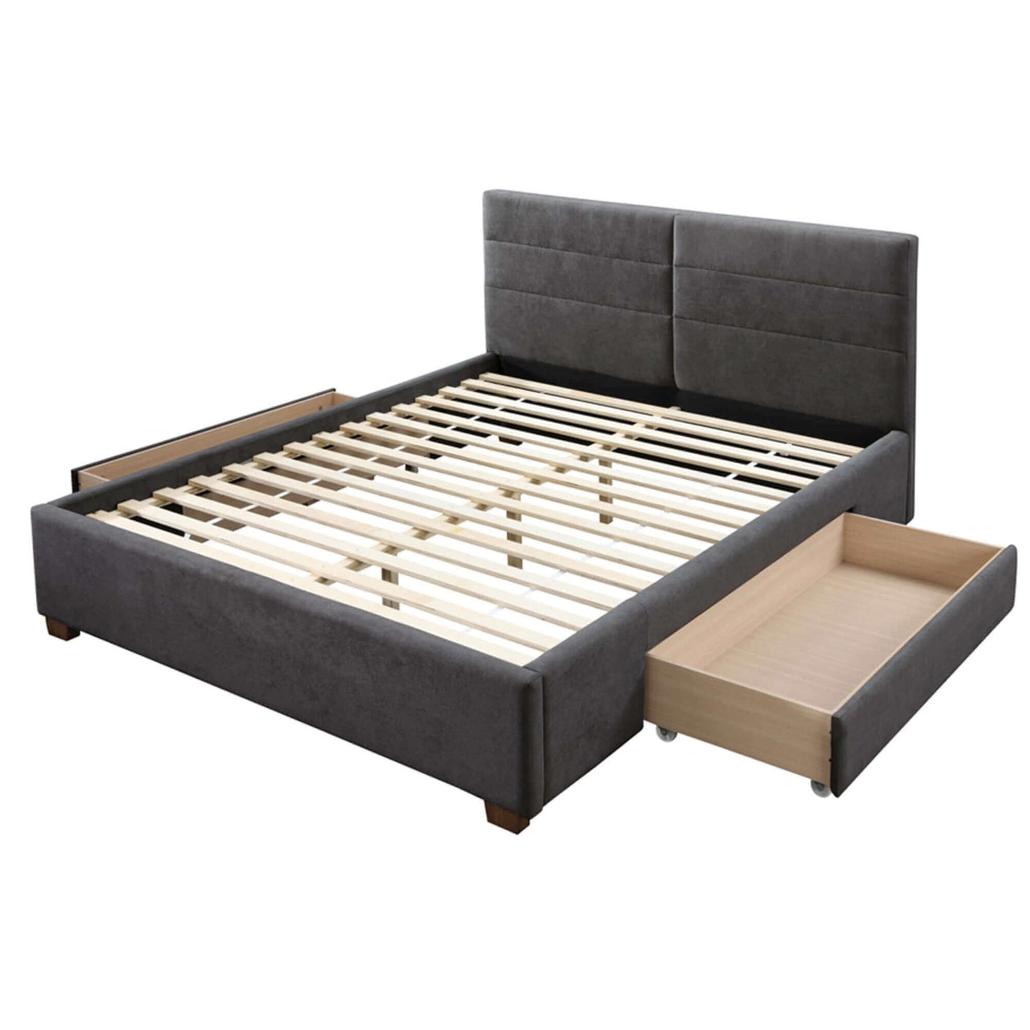 Emilio Platform Bed w/Drawer in Charcoal or Light Grey Fabric