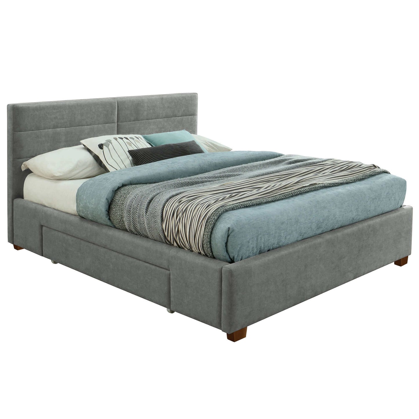 Emilio Platform Bed w/Drawer in Charcoal or Light Grey Fabric