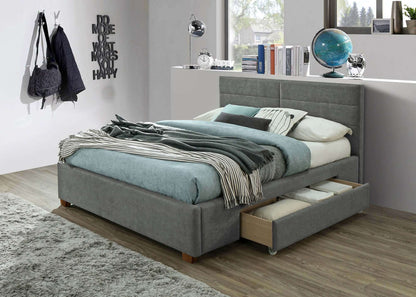 Emilio Platform Bed w/Drawer in Charcoal or Light Grey Fabric