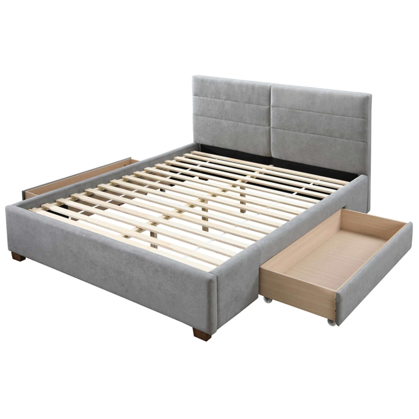 Emilio Platform Bed w/Drawer in Charcoal or Light Grey Fabric