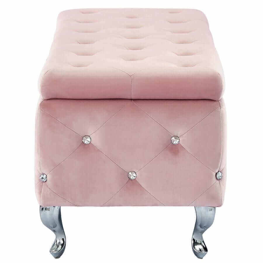 Monique Rectangular Storage Ottoman Bench in Blush Pink and Chrome