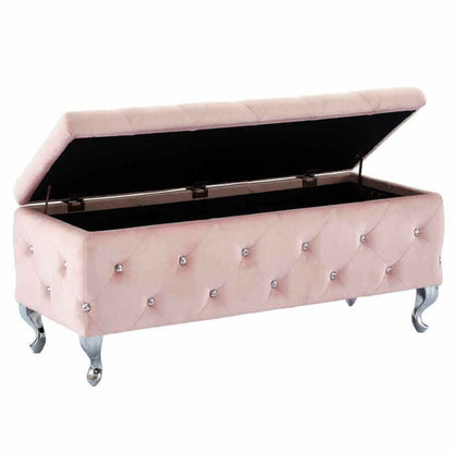 Monique Rectangular Storage Ottoman Bench in Blush Pink and Chrome