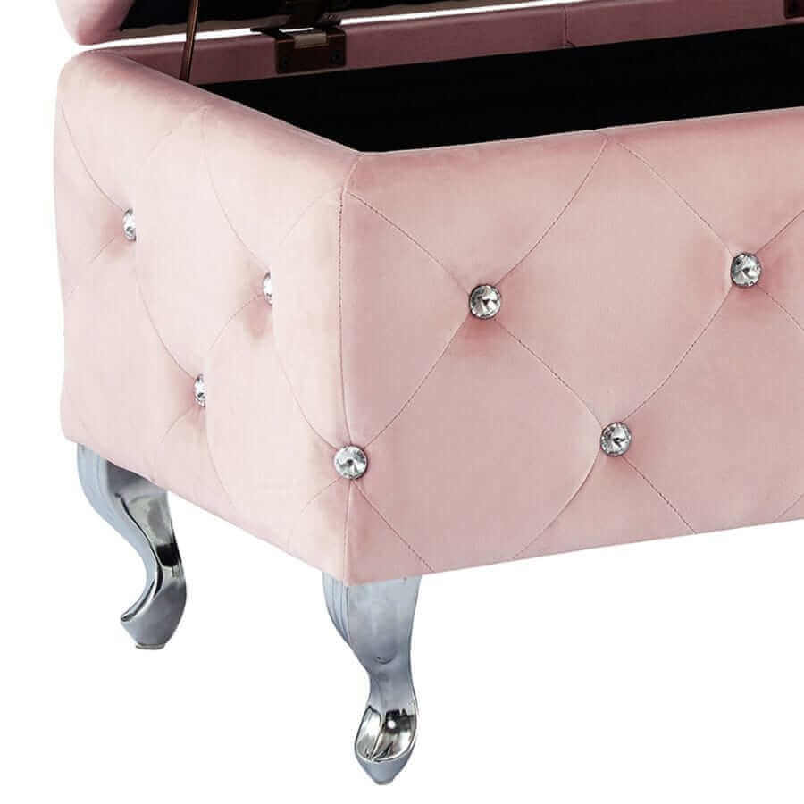 Monique Rectangular Storage Ottoman Bench in Blush Pink and Chrome