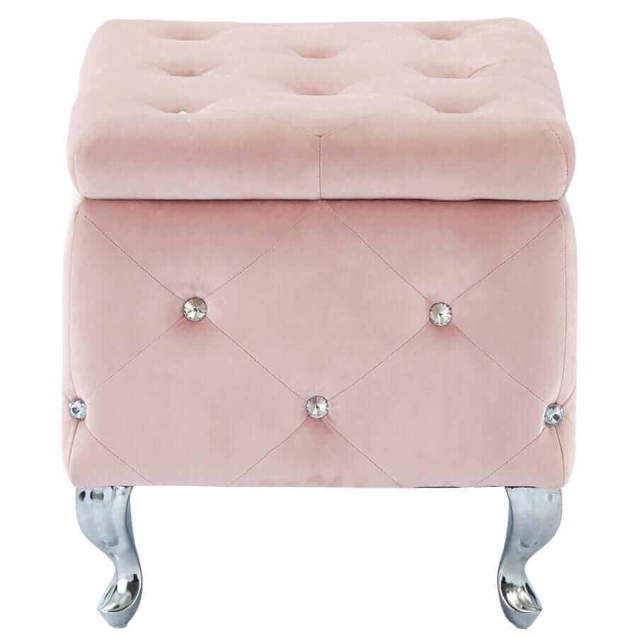 Monique Square Storage Ottoman in Blush Pink and Chrome