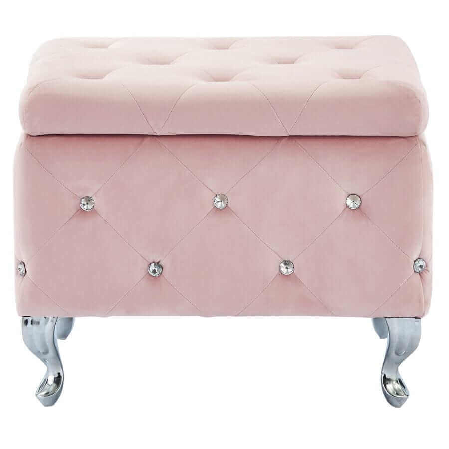 Monique Square Storage Ottoman in Blush Pink and Chrome