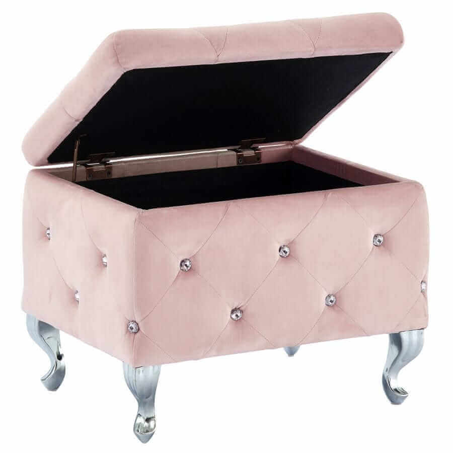 Monique Square Storage Ottoman in Blush Pink and Chrome