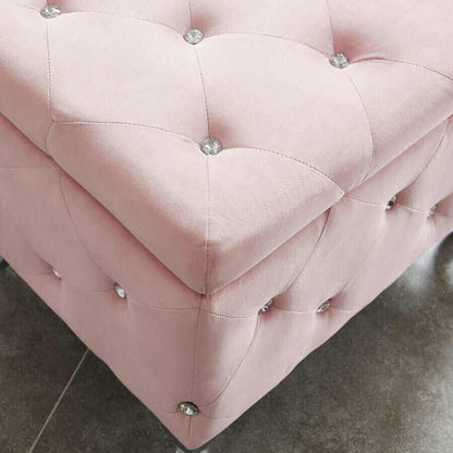 Monique Rectangular Storage Ottoman Bench in Blush Pink and Chrome