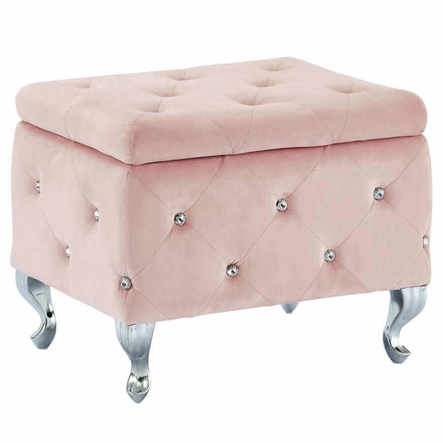 Monique Square Storage Ottoman in Blush Pink and Chrome