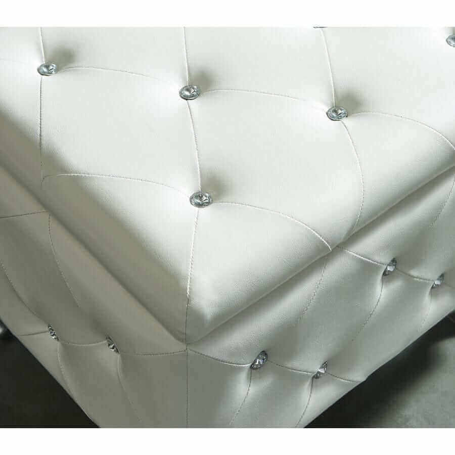 Monique Rectangular Storage Ottoman Bench in White and Chrome