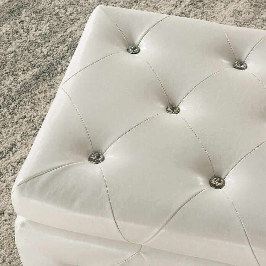 Monique Rectangular Storage Ottoman Bench in White and Chrome