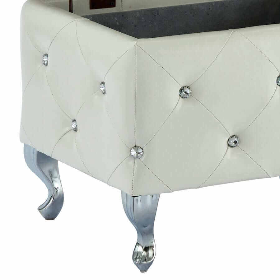 Monique Rectangular Storage Ottoman Bench in White and Chrome