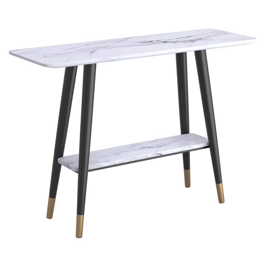 Emery 2-Tier Console Table in White Faux Marble