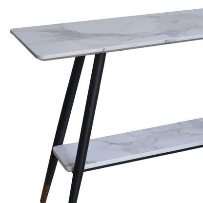 Emery 2-Tier Console Table in White Faux Marble