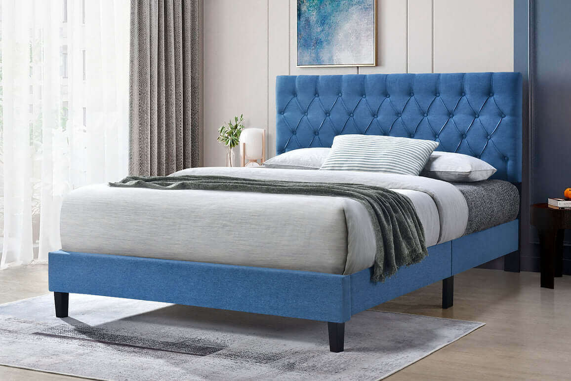 New York Queen Size Bed in Beige, Blue, Grey