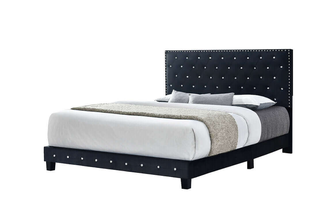 Diamond Bed Velvet in Black, Blue, Grey or Off White Queen