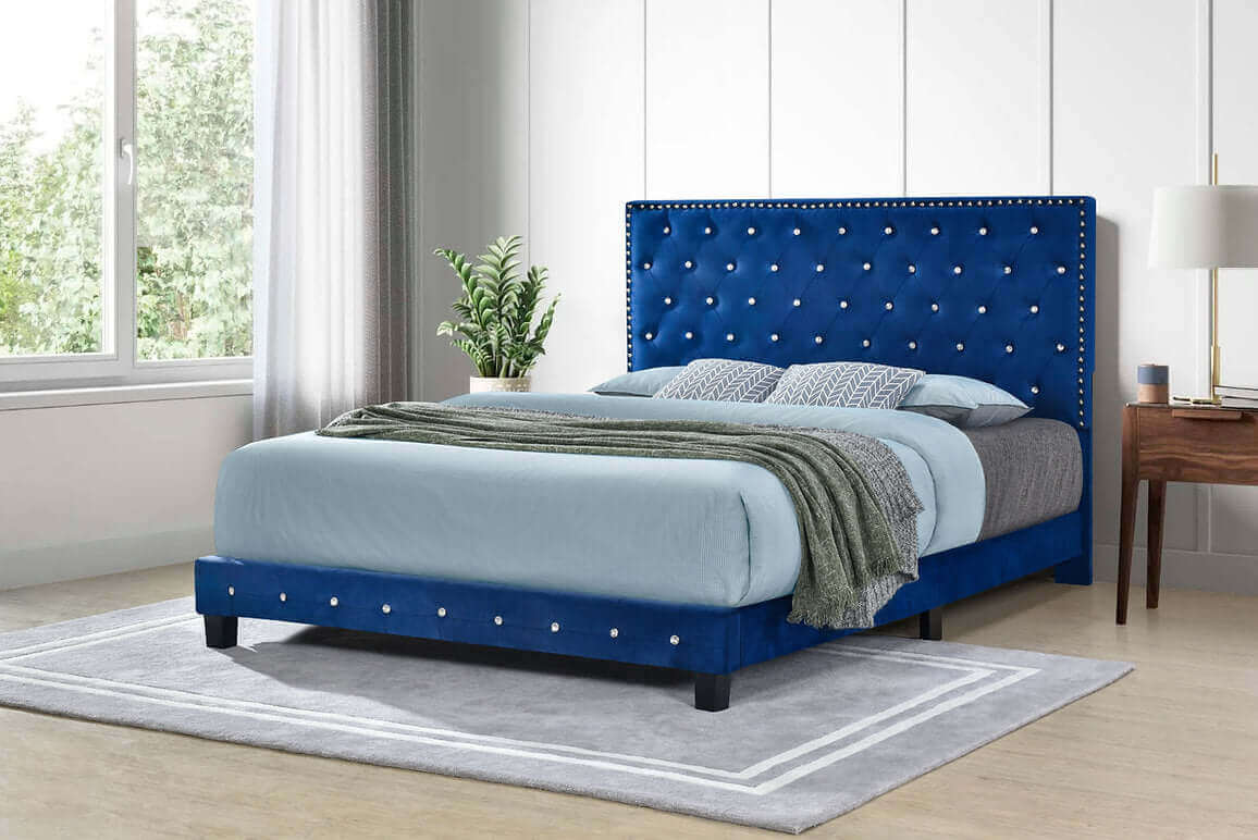 Diamond Bed Velvet in Black, Blue, Grey or Off White Queen