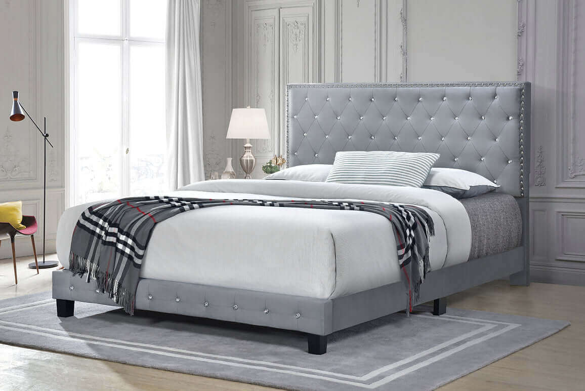 Diamond Bed Velvet in Black, Blue, Grey or Off White Queen