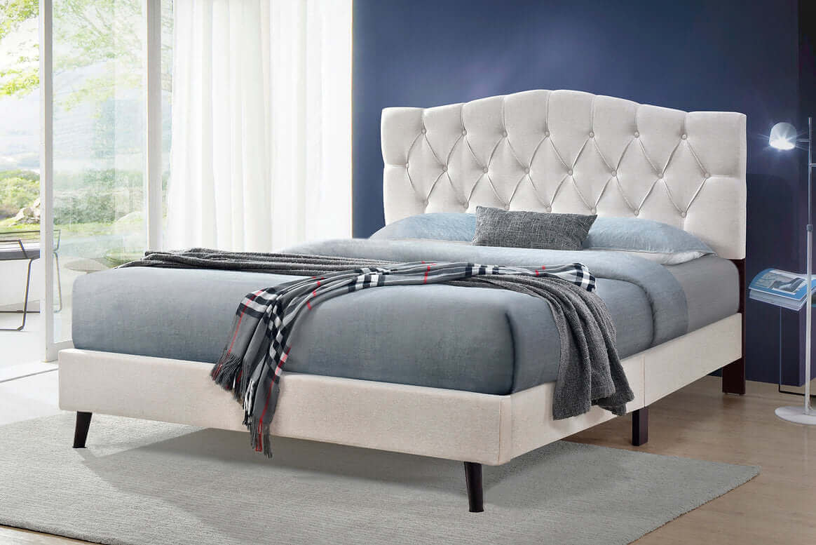 Sarah Queen Bed in Beige, Blue or Grey