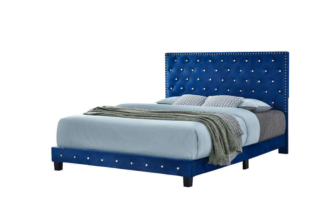 Diamond Bed Velvet in Black, Blue, Grey or Off White Queen