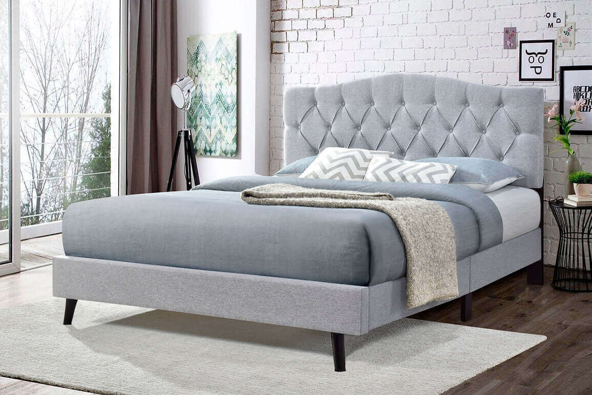 Sarah Queen Bed in Beige, Blue or Grey