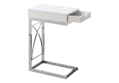 Accent Table - Chrome Metal / Glossy White with A Drawer