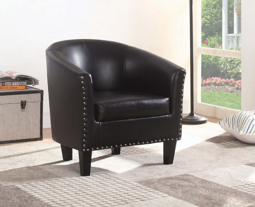 International Furniture Distribution Centre - Tub Chair with Wood Frame & Nailheads in Dark Brown PU Upholstery - IF 6801