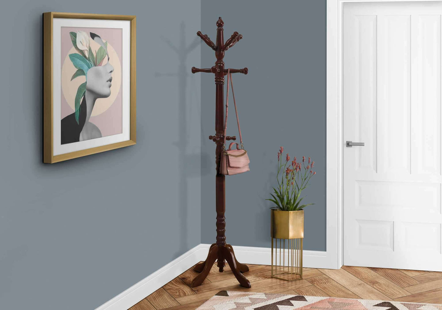 Monarch Specialties - Transitional Traditional 11 Hook Solid Wood Coat Rack in Cherry Finish - I 2011
