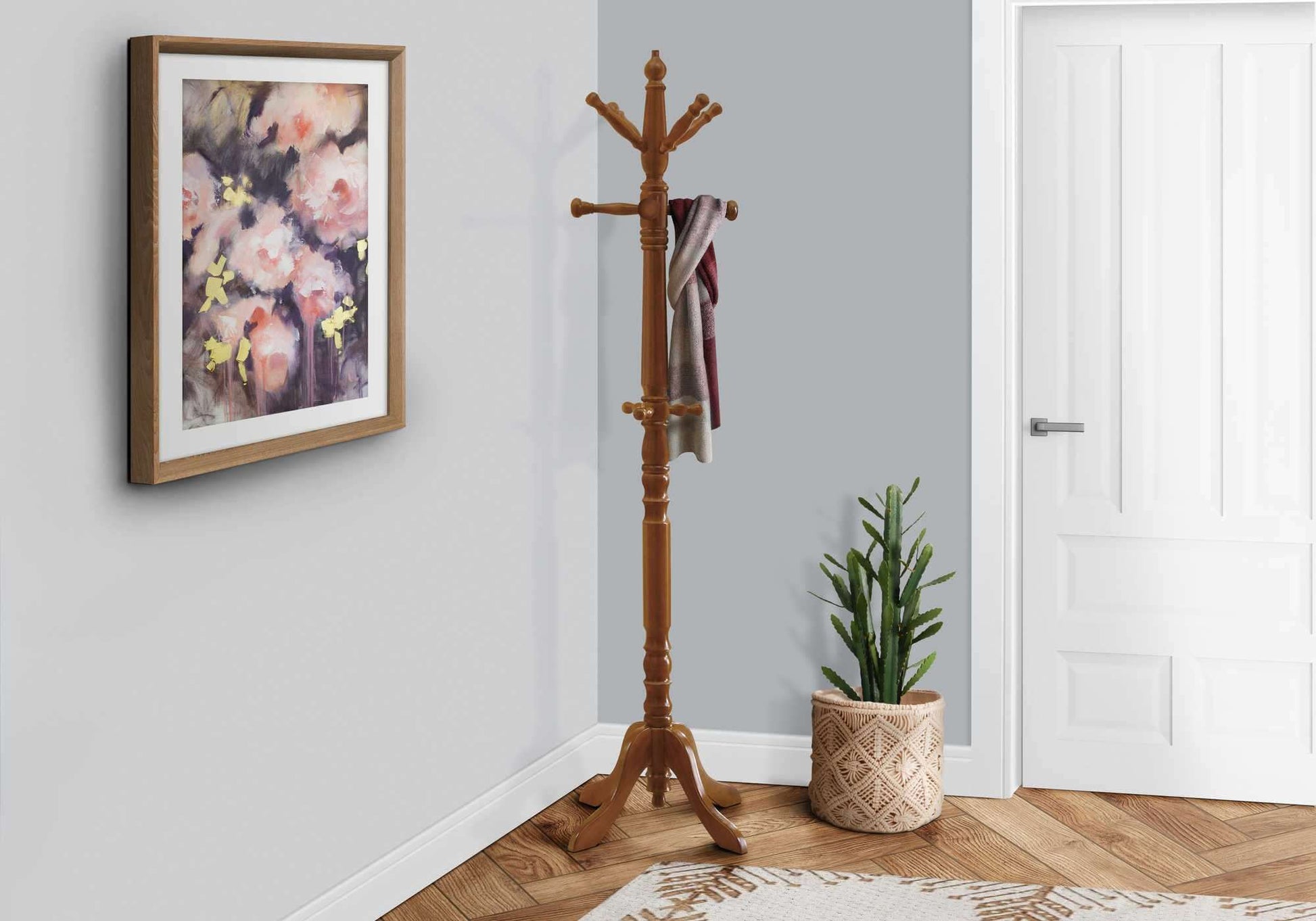 Monarch Specialties - Transitional Traditional 11 Hook Solid Wood Coat Rack in Oak Finish - I 2012