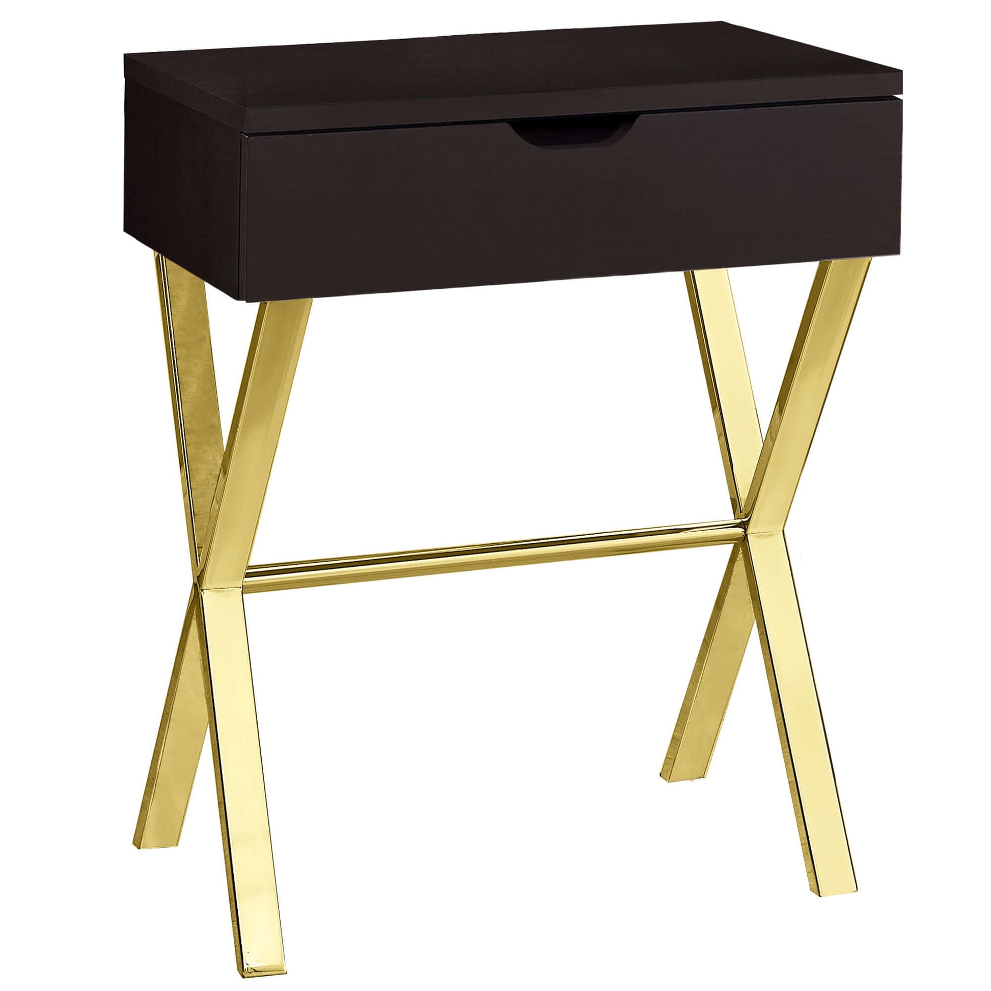 Monarch Specialties - Modern Nightstand in Espresso Finish with Gold Metal Frame - I 3261