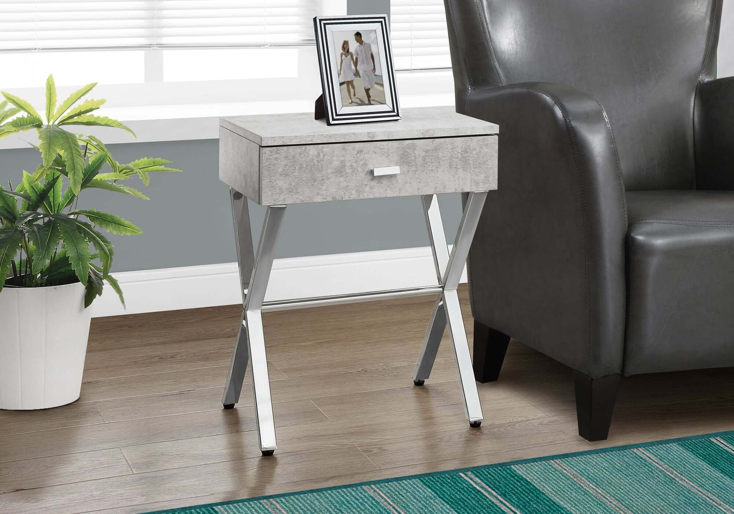 Monarch Specialties - Modern Nightstand in Grey Cement Finish with Chrome Metal Frame - I 3264