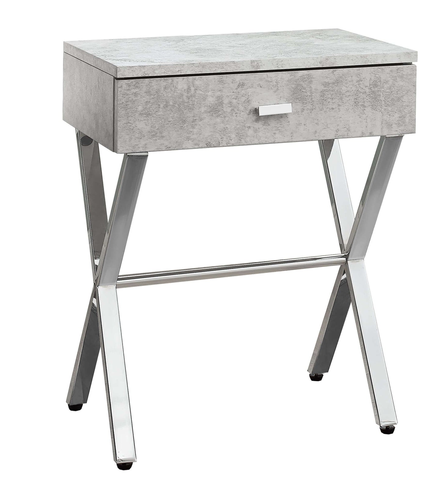 Monarch Specialties - Modern Nightstand in Grey Cement Finish with Chrome Metal Frame - I 3264