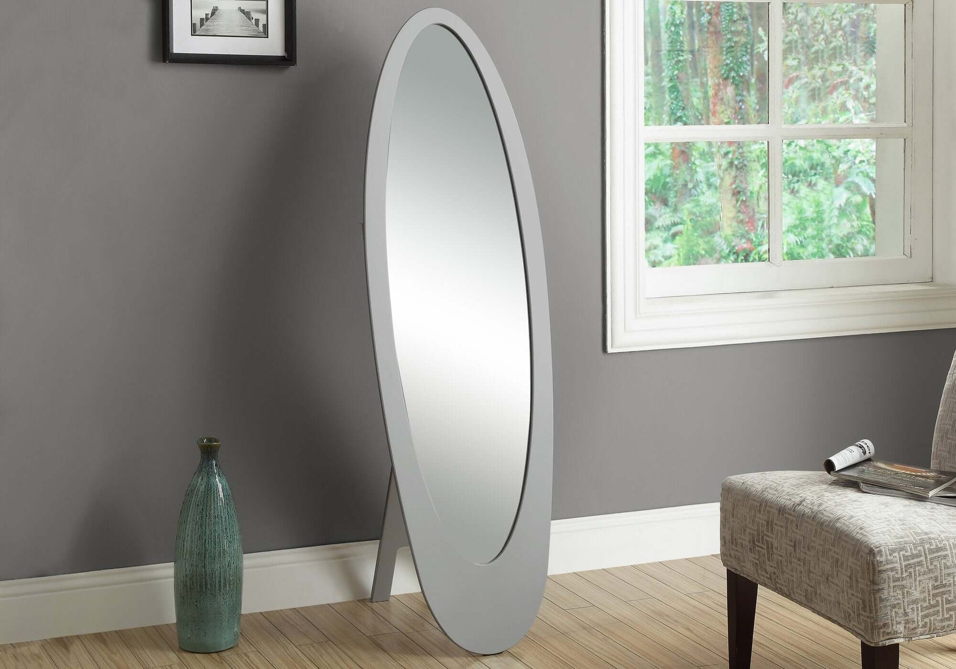 Monarch Specialties - 59"H Contemporary Bedroom Cheval Mirror with Wood Frame - I 3359