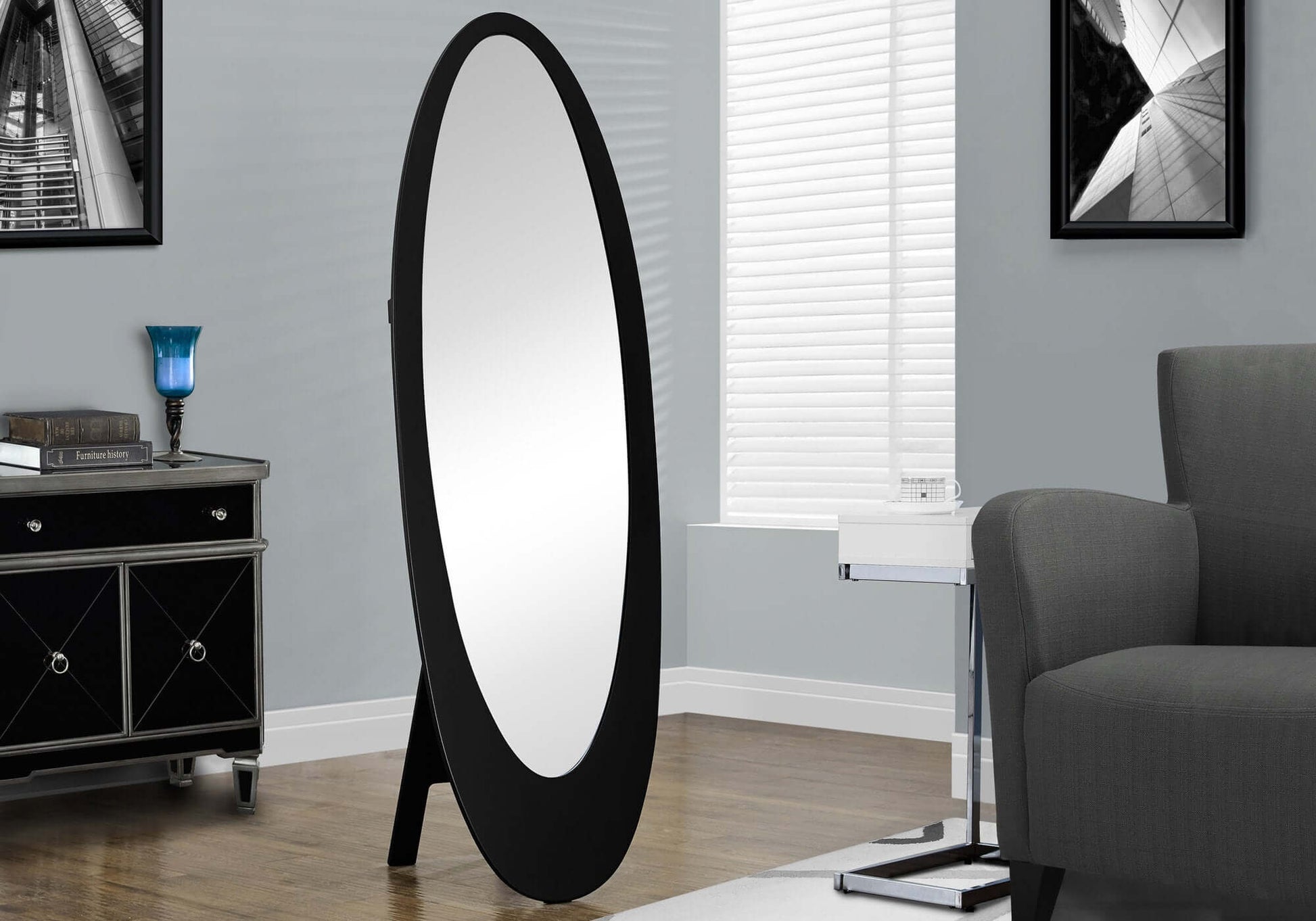 Monarch Specialties - 59"H Contemporary Bedroom Cheval Mirror with Wood Frame - I 3364
