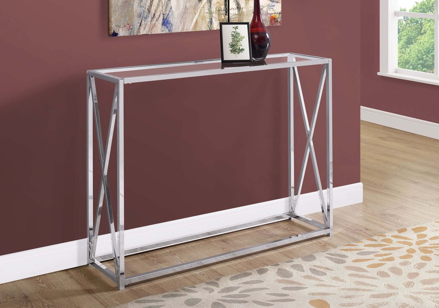 Monarch Specialties - Modern Sofa Table in Chrome Finish with Tempered Glass Tabletop - I 3442